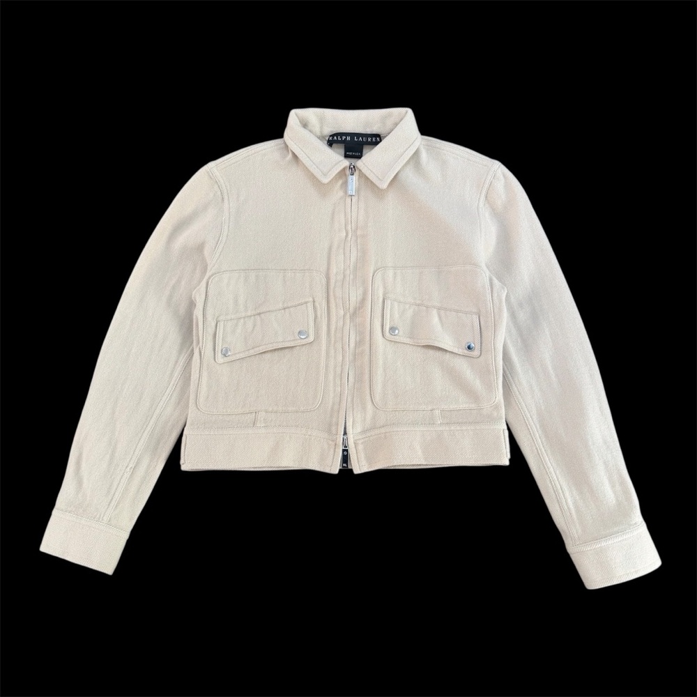 Vintage Ralph Lauren Black Label Chevron Beige Cream Tan White Crop Wool Jacket